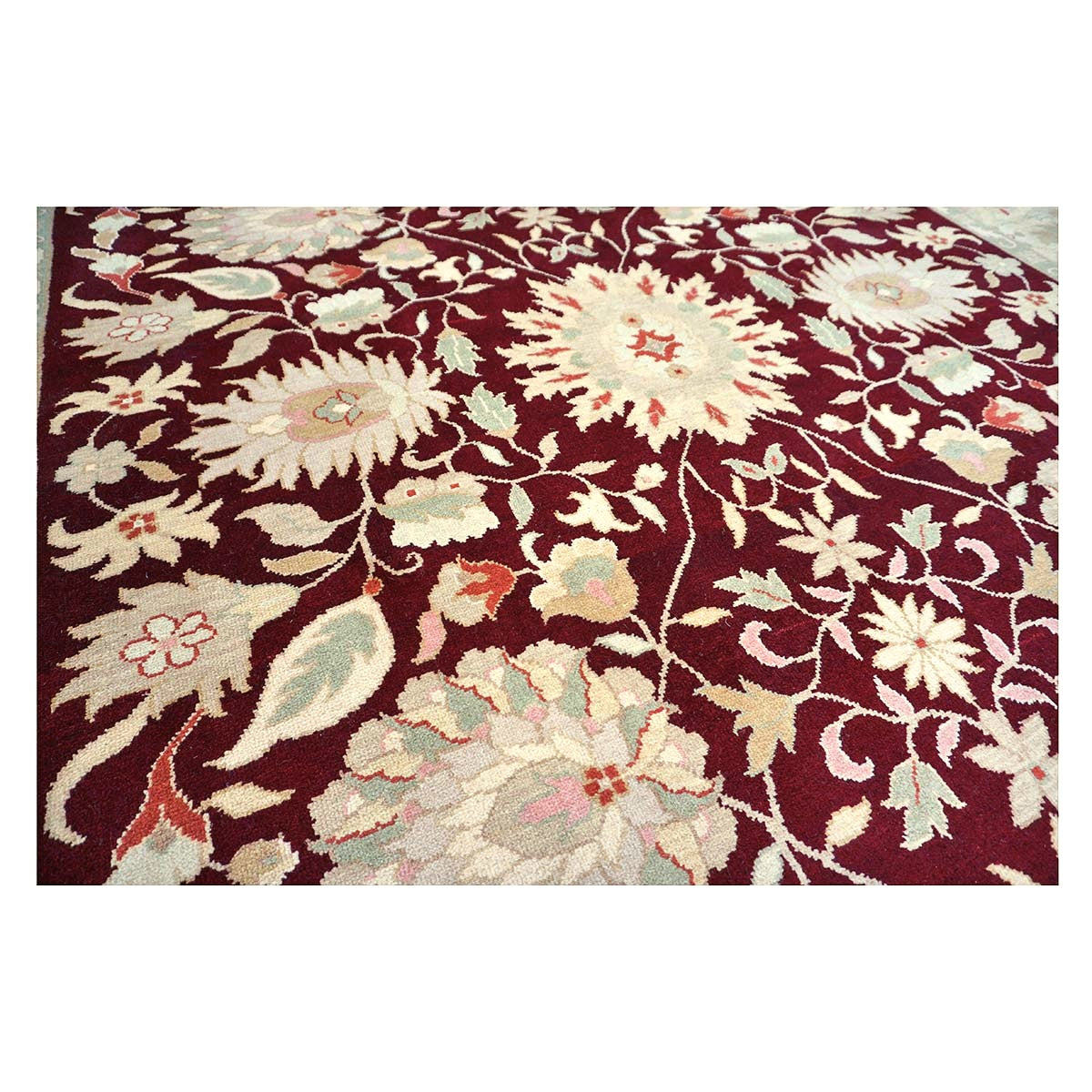 Chinese Oushak Wool 9x10 Burgundy & Tan Handmade Area Rug #1144290