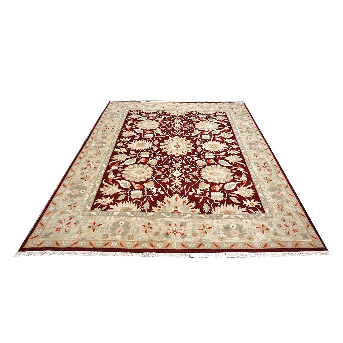 Chinese Oushak Wool 9x10 Burgundy & Tan Handmade Area Rug #1144290