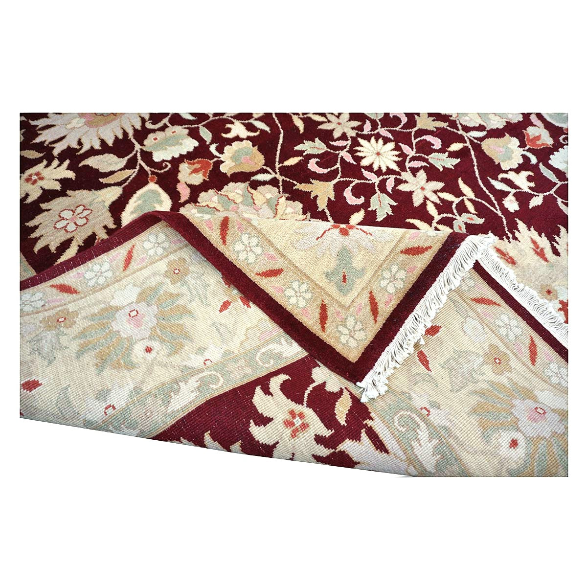 Chinese Oushak Wool 9x10 Burgundy & Tan Handmade Area Rug #1144290