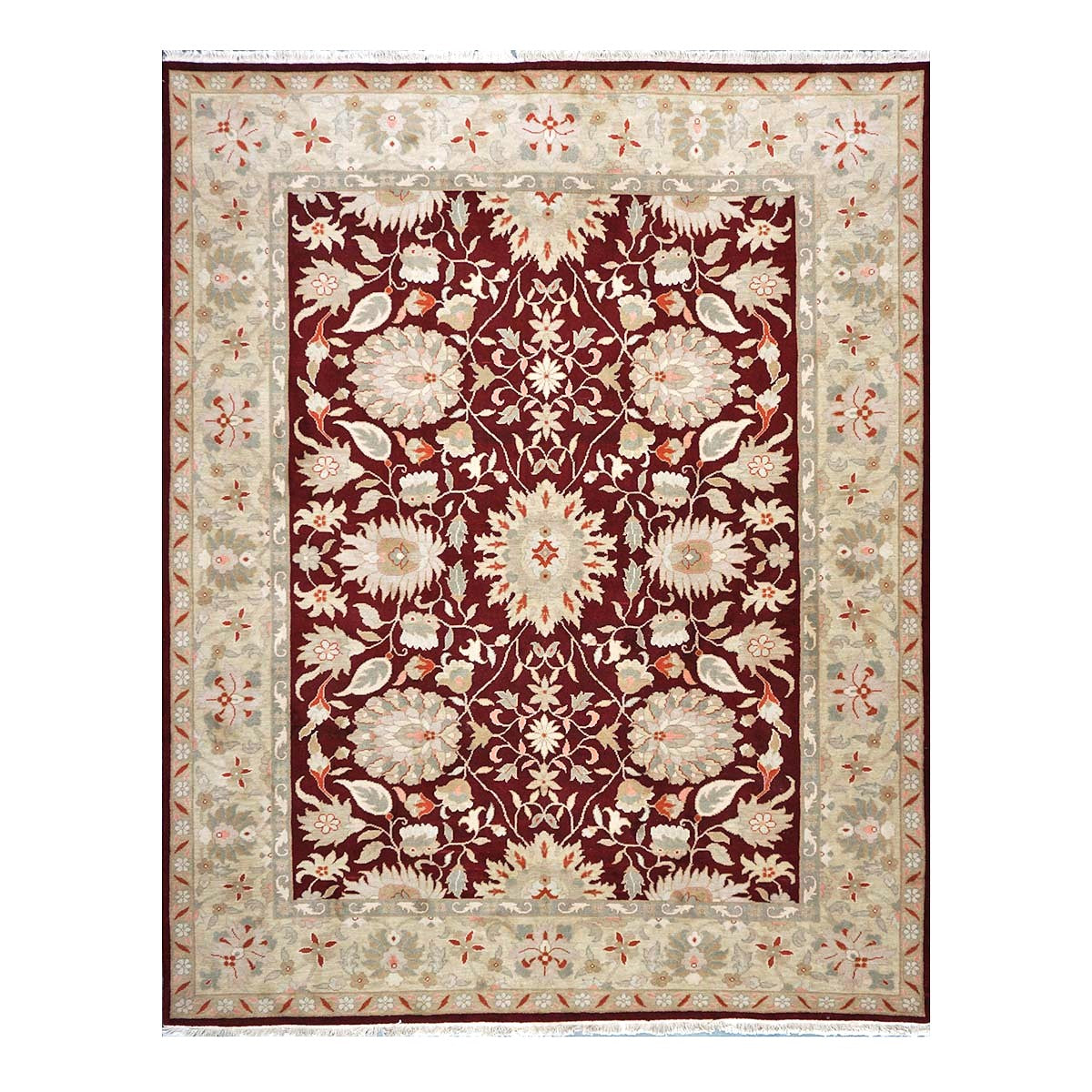 Chinese Oushak Wool 9x10 Burgundy & Tan Handmade Area Rug #1144290
