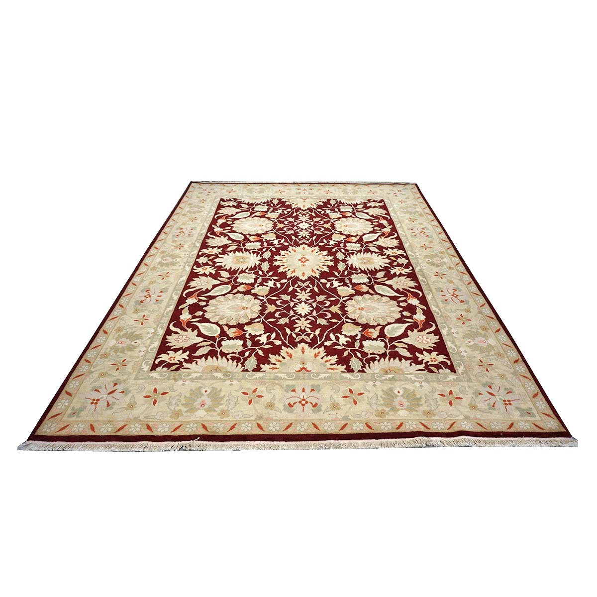 Chinese Oushak Wool 9x10 Burgundy & Tan Handmade Area Rug #1144290