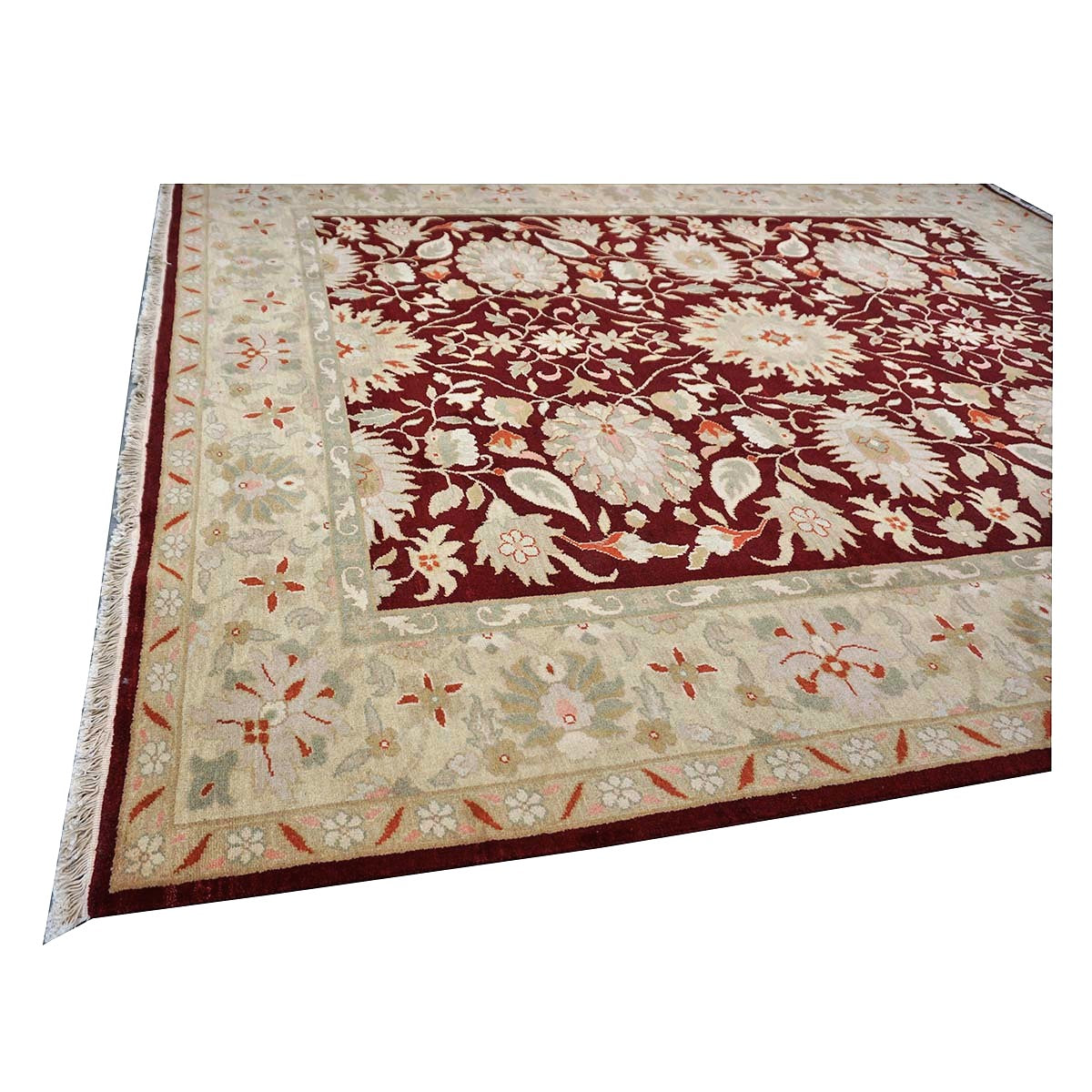 Chinese Oushak Wool 9x10 Burgundy & Tan Handmade Area Rug #1144290