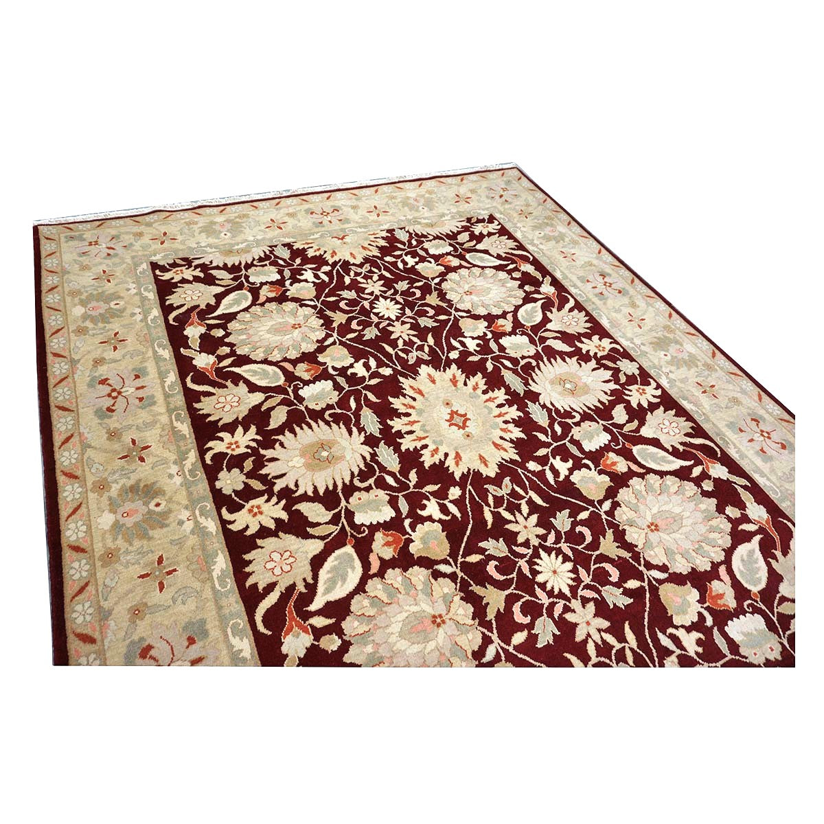 Chinese Oushak Wool 9x10 Burgundy & Tan Handmade Area Rug #1144290