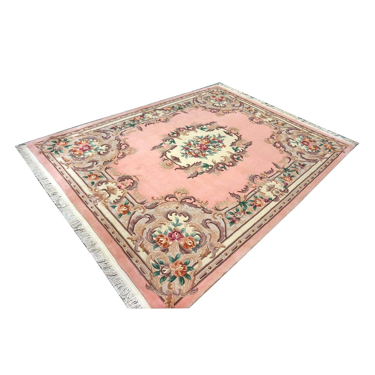 Chinese Abusson Wool 8x10 Pink, Light Blue & Ivory Handmade Area Rug #1144291