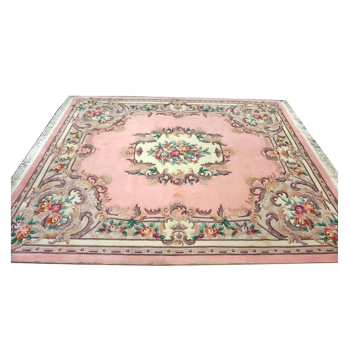 Chinese Abusson Wool 8x10 Pink, Light Blue & Ivory Handmade Area Rug #1144291