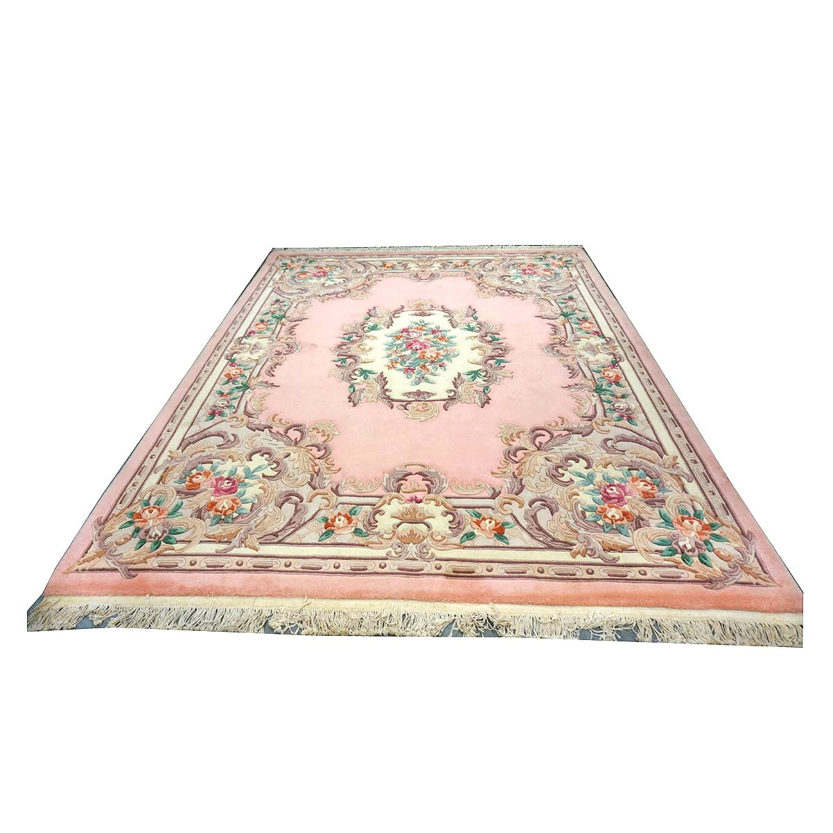 Chinese Abusson Wool 8x10 Pink, Light Blue & Ivory Handmade Area Rug #1144291