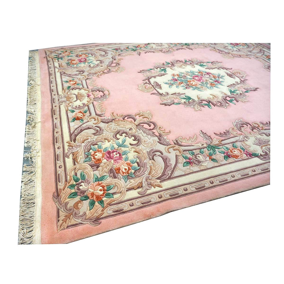 Chinese Abusson Wool 8x10 Pink, Light Blue & Ivory Handmade Area Rug #1144291