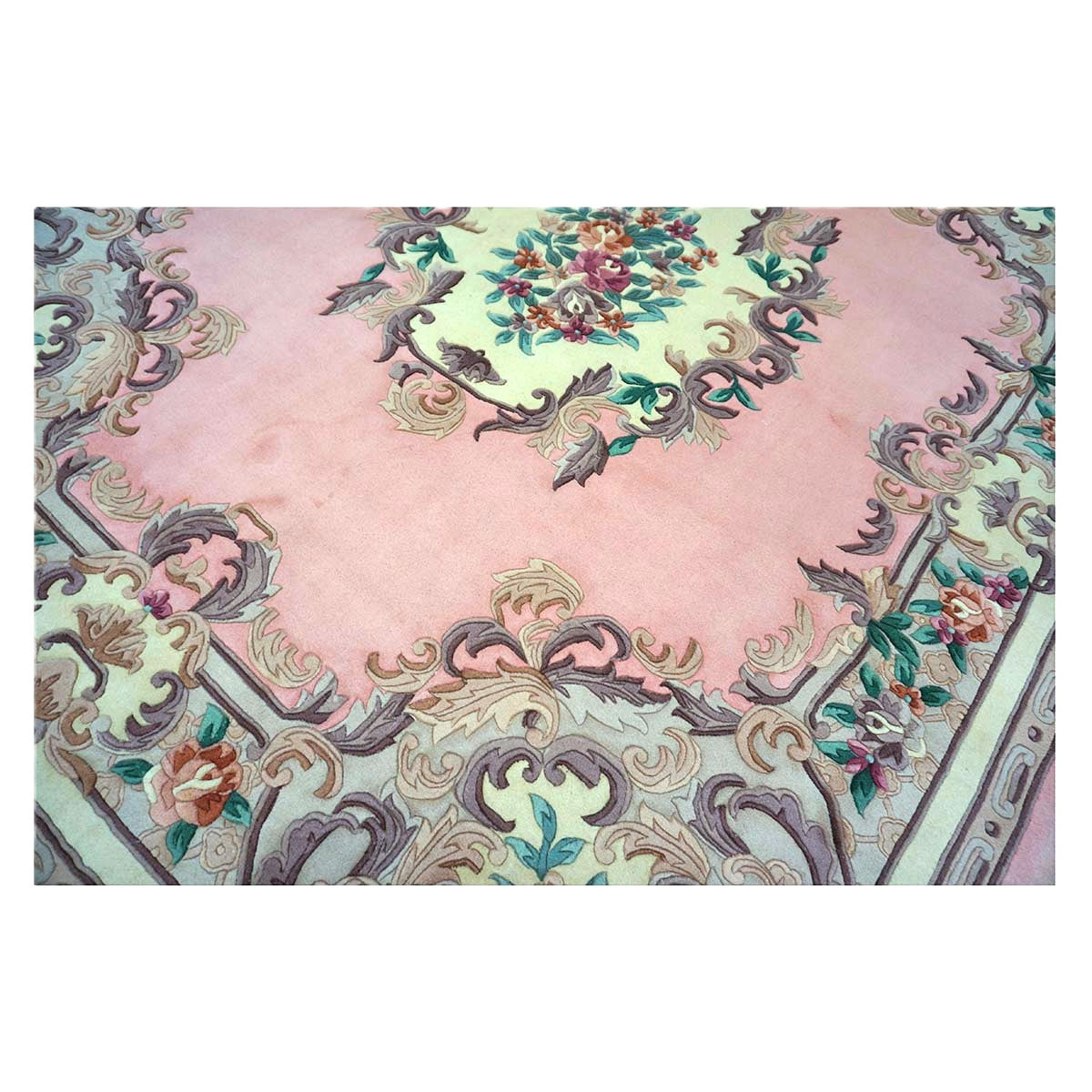 Chinese Abusson Wool 8x10 Pink, Light Blue & Ivory Handmade Area Rug #1144291