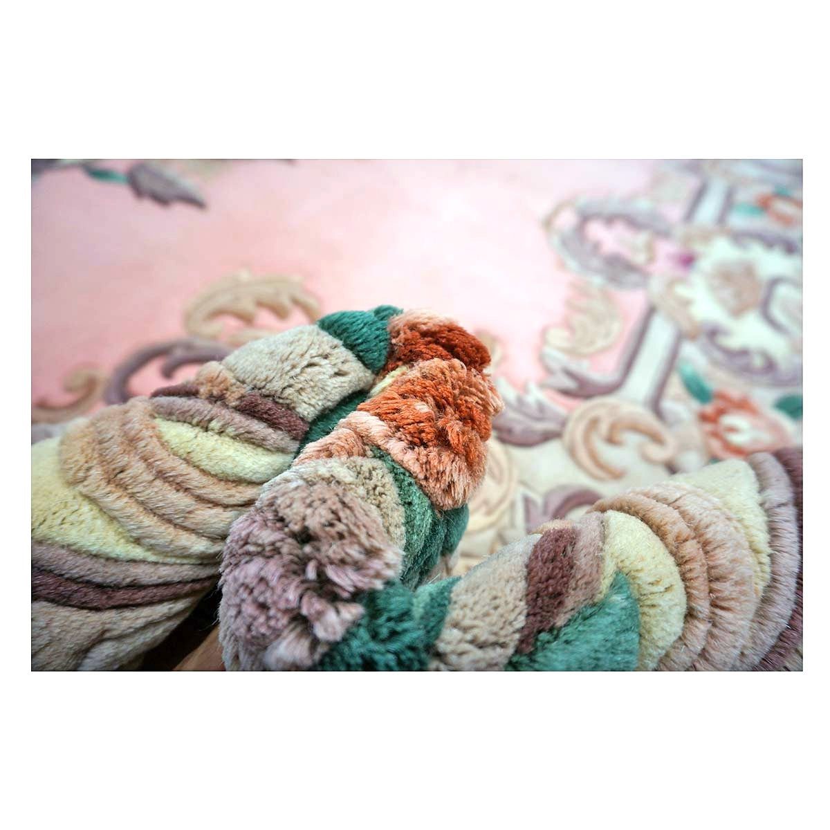 Chinese Abusson Wool 8x10 Pink, Light Blue & Ivory Handmade Area Rug #1144291