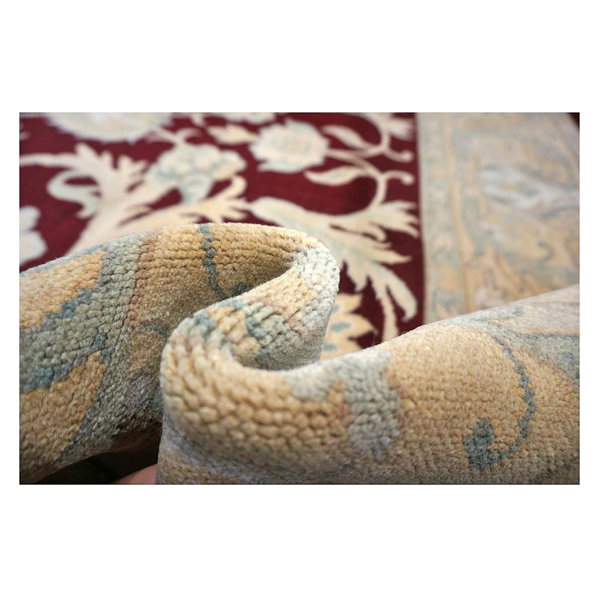 Chinese Oushak Wool 8x10 Burgundy & Tan Handmade Area Rug #1144292