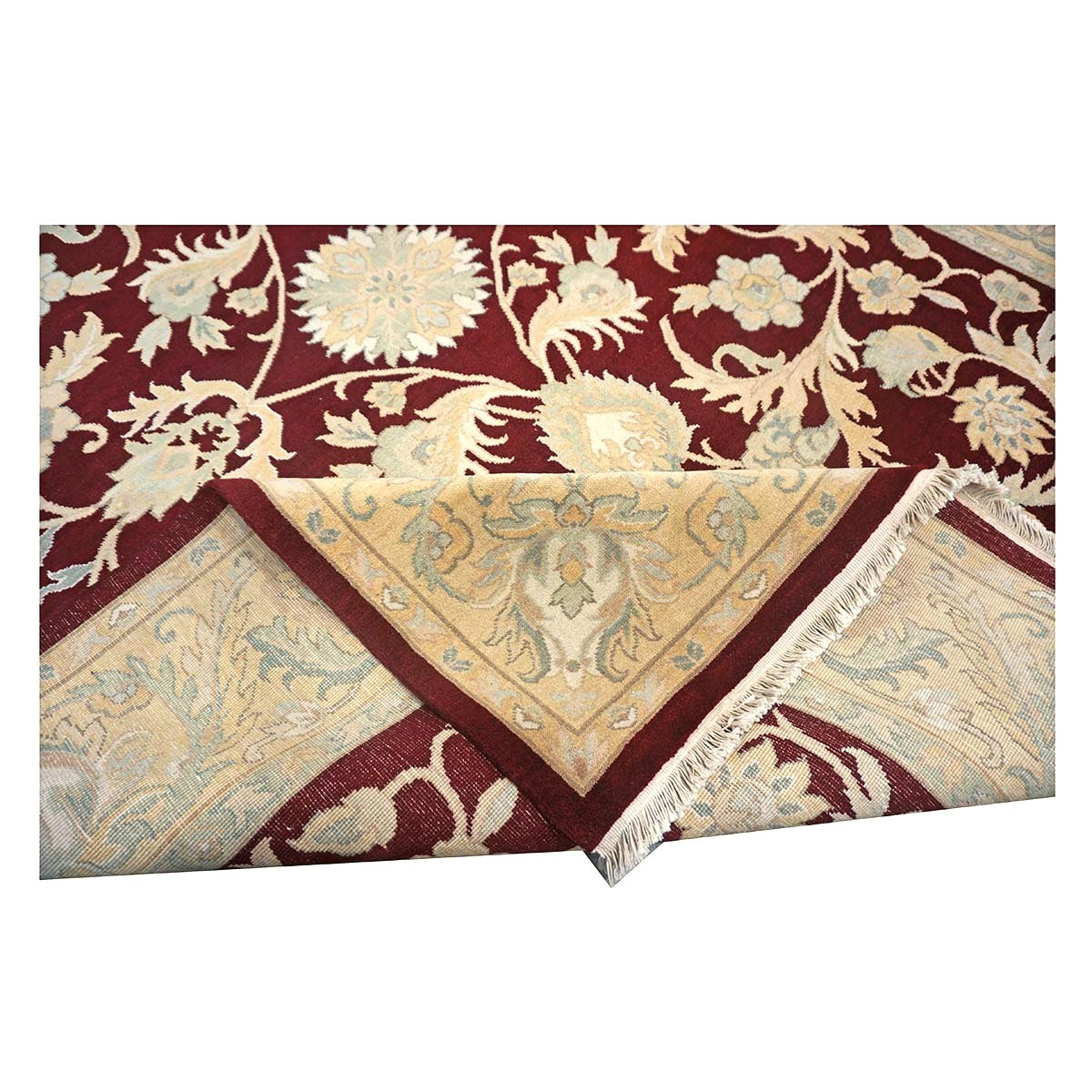 Chinese Oushak Wool 8x10 Burgundy & Tan Handmade Area Rug #1144292