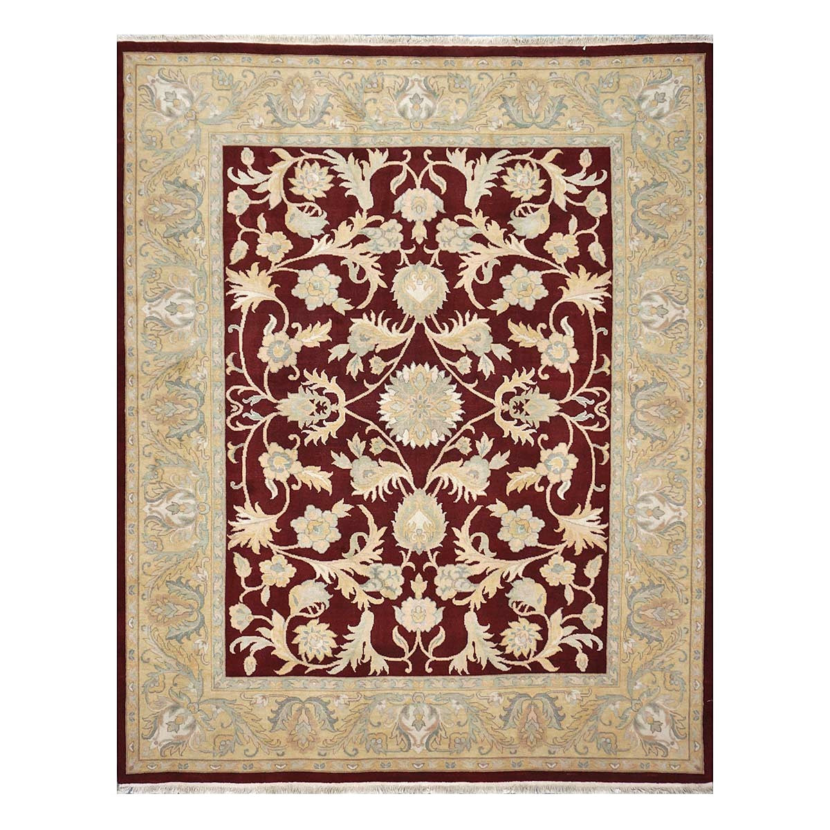 Chinese Oushak Wool 8x10 Burgundy & Tan Handmade Area Rug #1144292