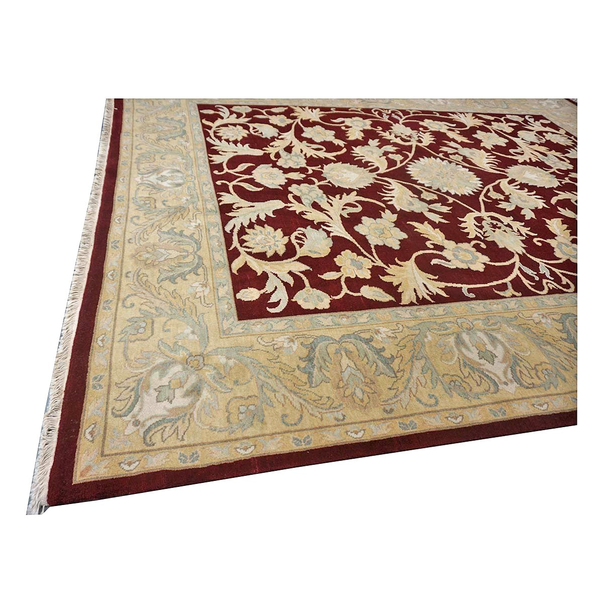 Chinese Oushak Wool 8x10 Burgundy & Tan Handmade Area Rug #1144292