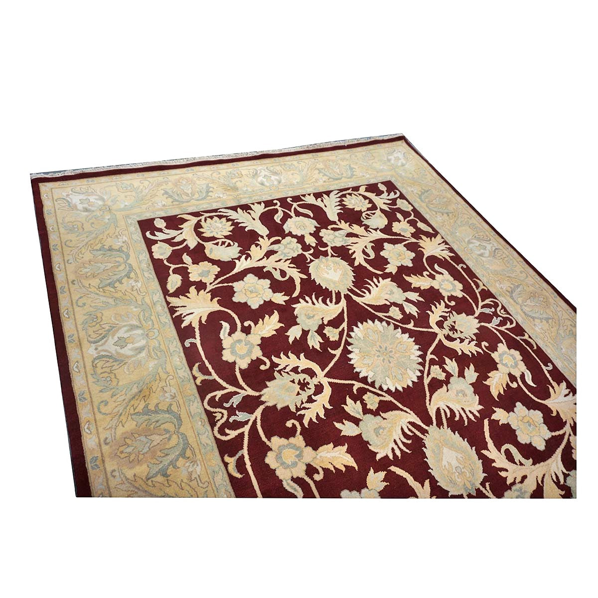 Chinese Oushak Wool 8x10 Burgundy & Tan Handmade Area Rug #1144292