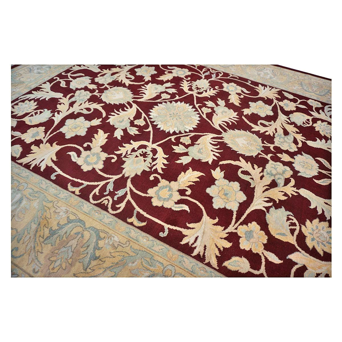 Chinese Oushak Wool 8x10 Burgundy & Tan Handmade Area Rug #1144292