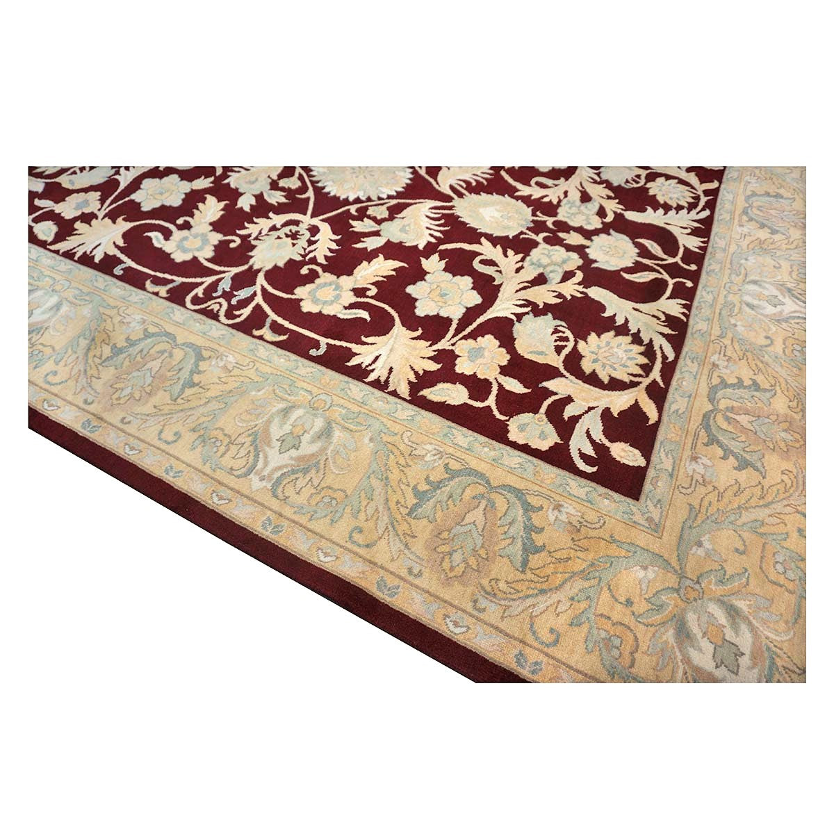 Chinese Oushak Wool 8x10 Burgundy & Tan Handmade Area Rug #1144292