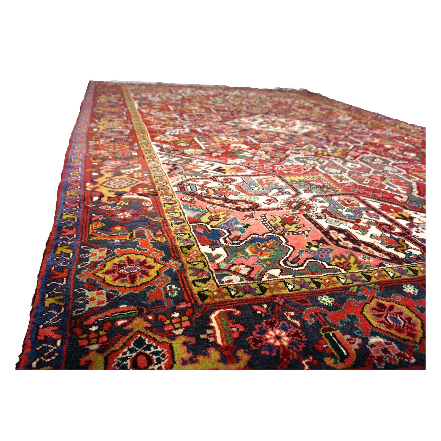 Vintage Persian Heriz Wool 8x11 Red, Ivory & Blue Handmade Area Rug # 1144704