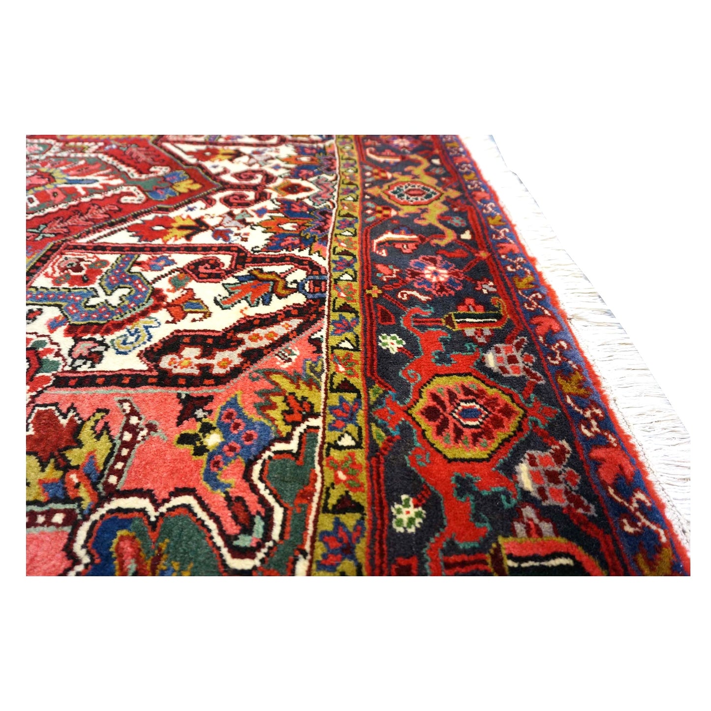 Vintage Persian Heriz Wool 8x11 Red, Ivory & Blue Handmade Area Rug # 1144704