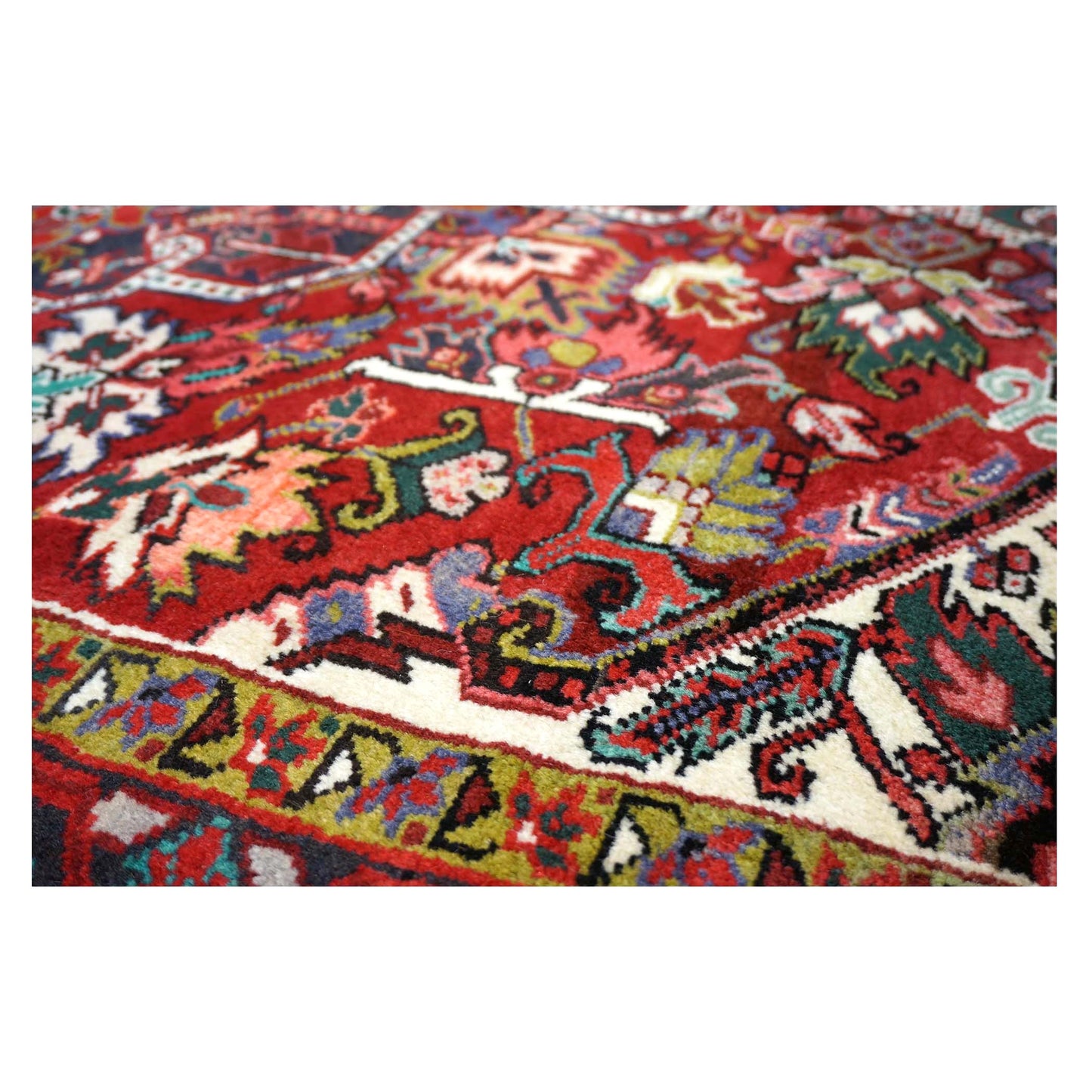 Vintage Persian Heriz Wool 8x11 Red, Ivory & Blue Handmade Area Rug # 1144704