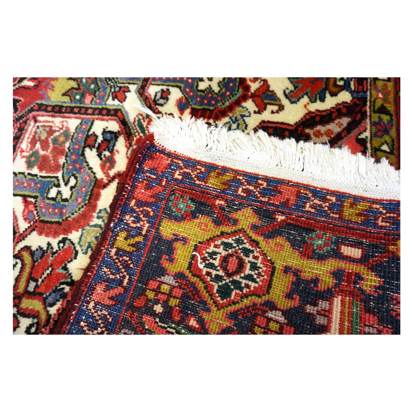 Vintage Persian Heriz Wool 8x11 Red, Ivory & Blue Handmade Area Rug # 1144704