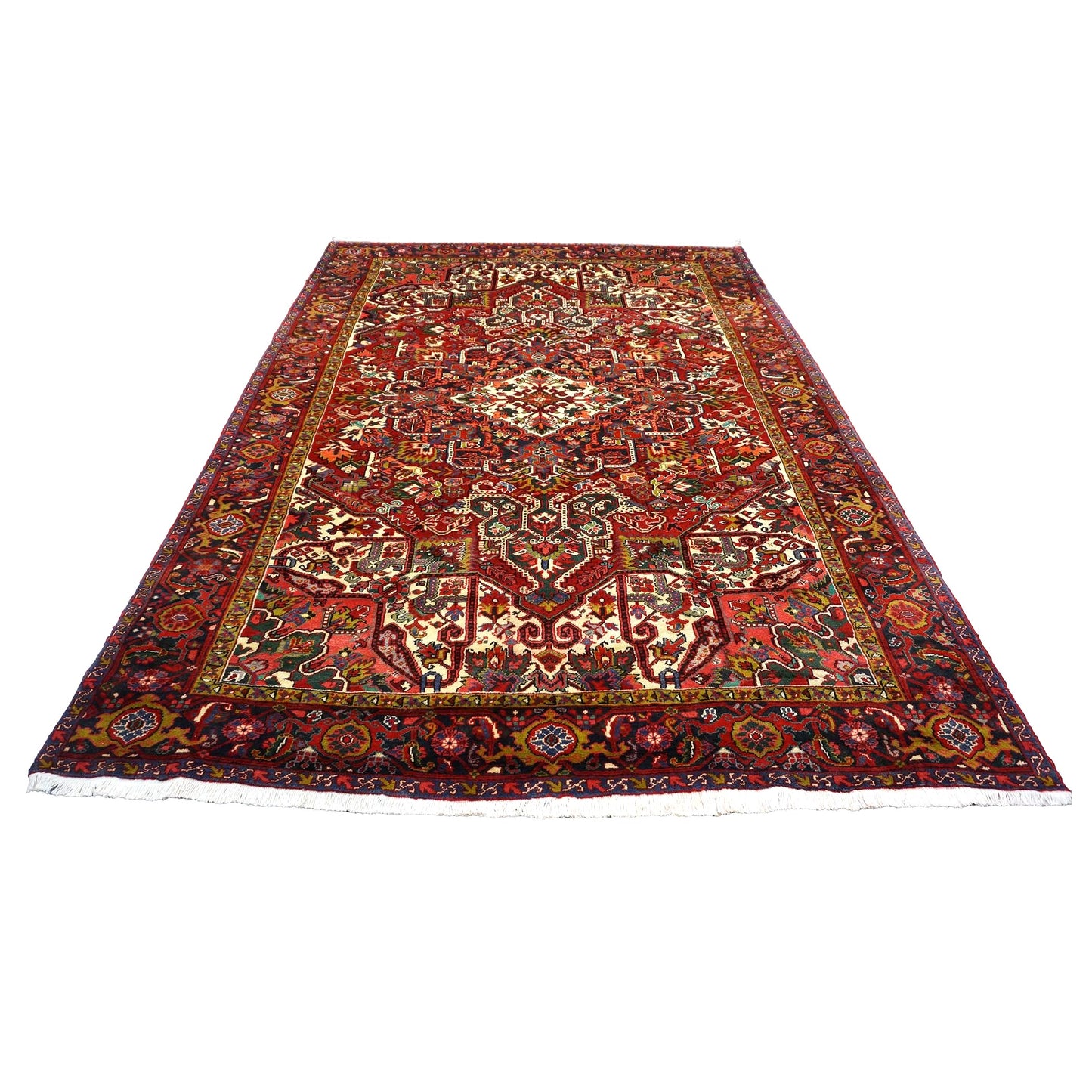 Vintage Persian Heriz Wool 8x11 Red, Ivory & Blue Handmade Area Rug # 1144704