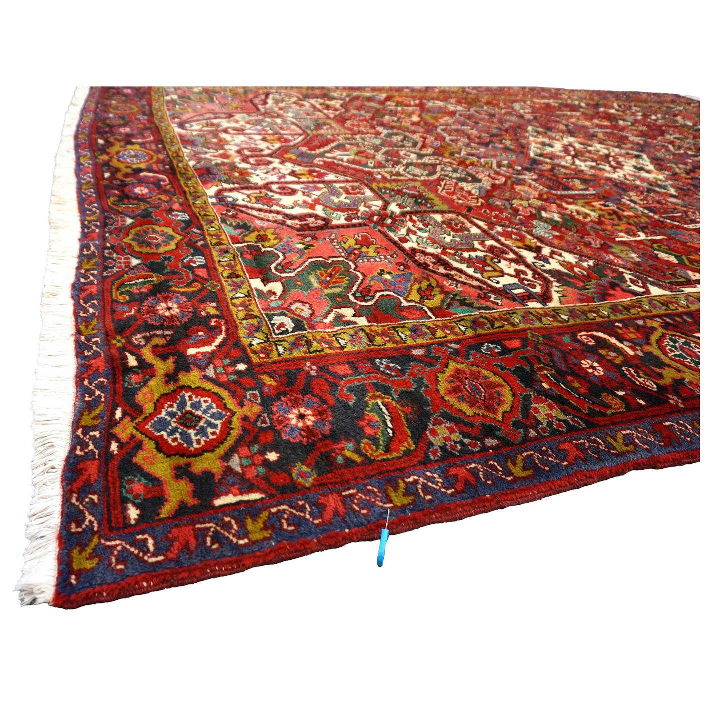 Vintage Persian Heriz Wool 8x11 Red, Ivory & Blue Handmade Area Rug # 1144704