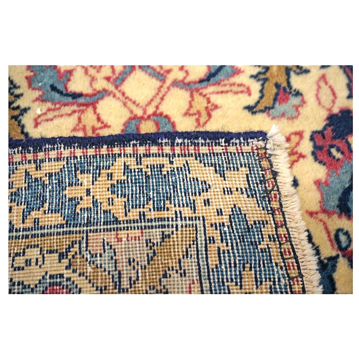 Antique Persian Yazd Wool 4x6 Ivory, Blue & Plum Handmade Area Rug #1144705