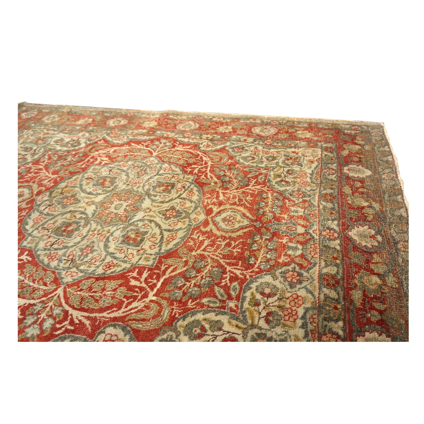 Antique Persian Tabriz Wool 4x5 Ivory & Rust Handmade Area Rug #1144712