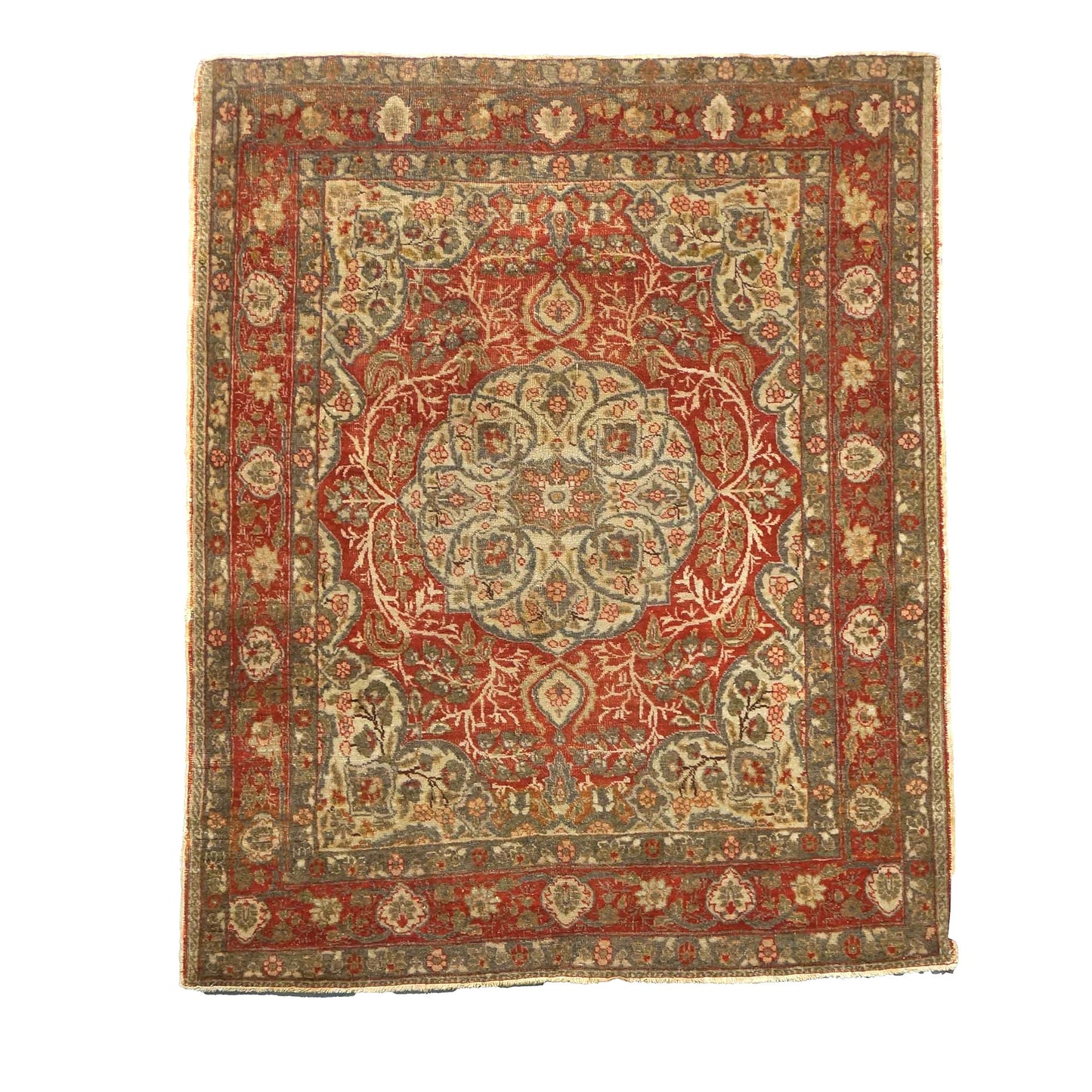 Antique Persian Tabriz Wool 4x5 Ivory & Rust Handmade Area Rug #1144712
