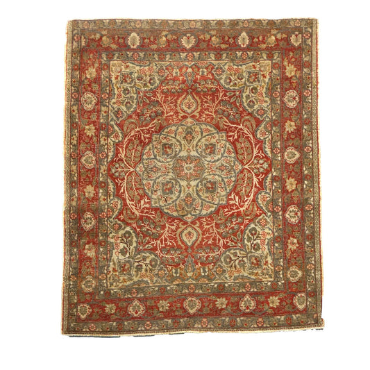 Antique Persian Tabriz Wool 4x5 Ivory & Rust Handmade Area Rug #1144712