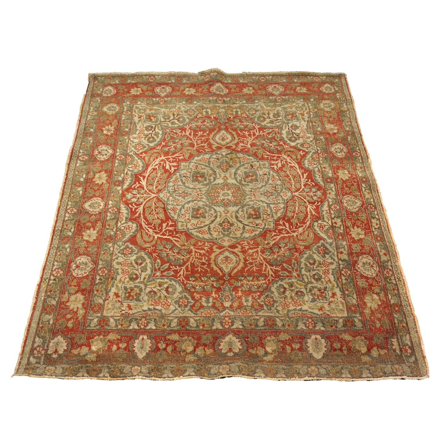 Antique Persian Tabriz Wool 4x5 Ivory & Rust Handmade Area Rug #1144712