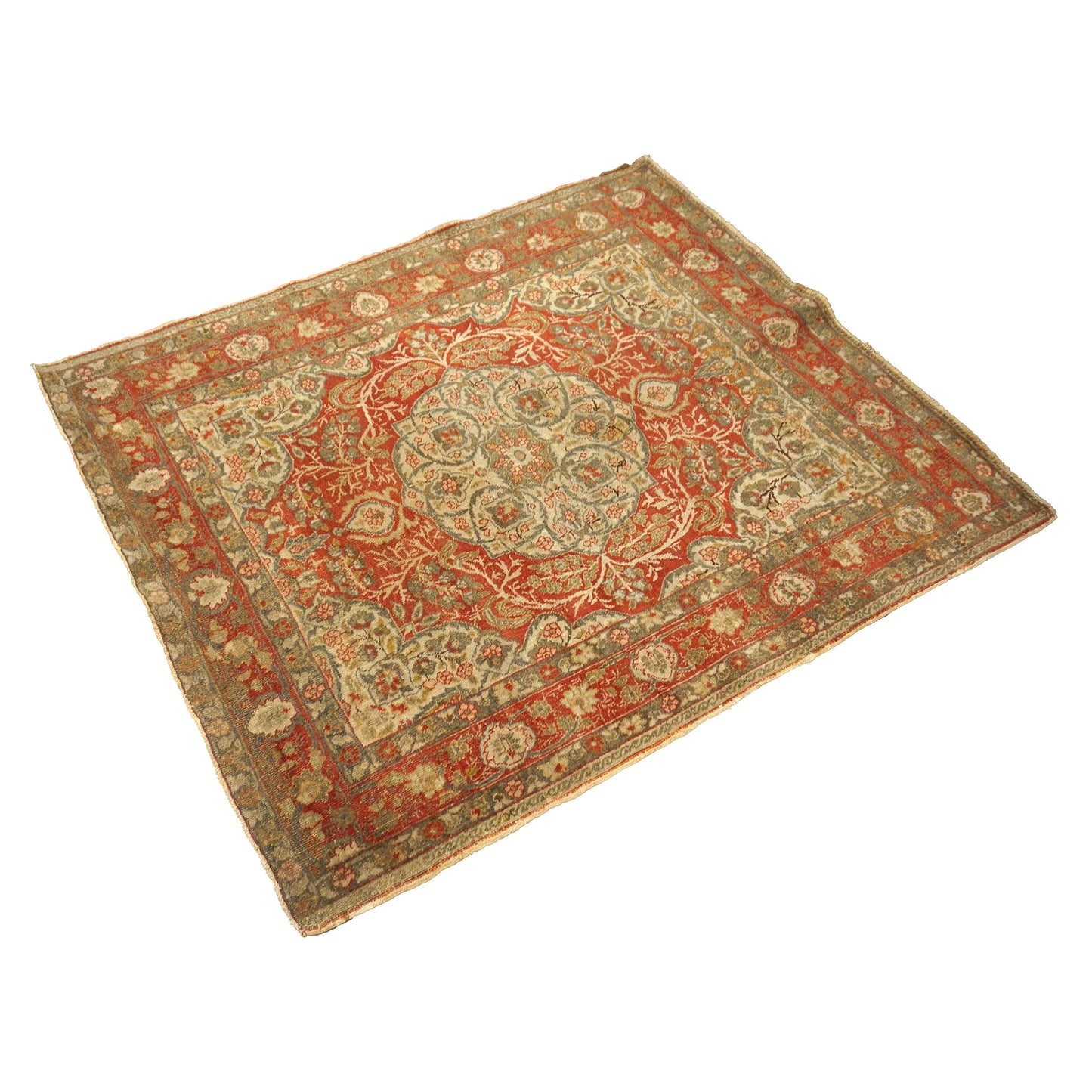 Antique Persian Tabriz Wool 4x5 Ivory & Rust Handmade Area Rug #1144712
