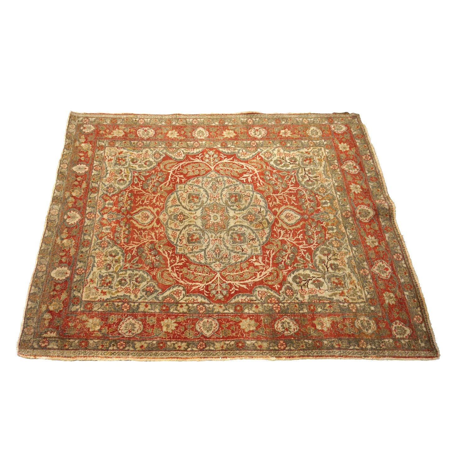 Antique Persian Tabriz Wool 4x5 Ivory & Rust Handmade Area Rug #1144712
