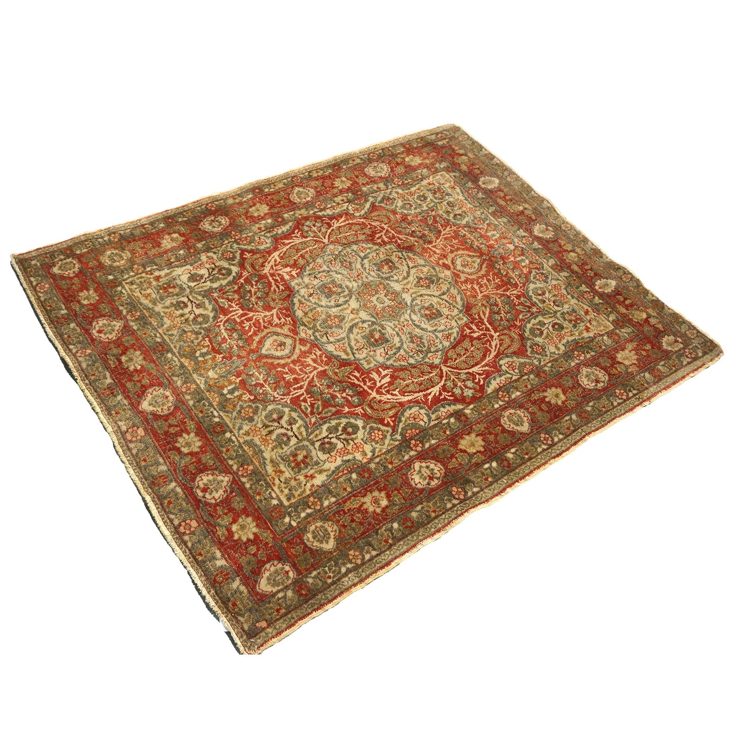 Antique Persian Tabriz Wool 4x5 Ivory & Rust Handmade Area Rug #1144712