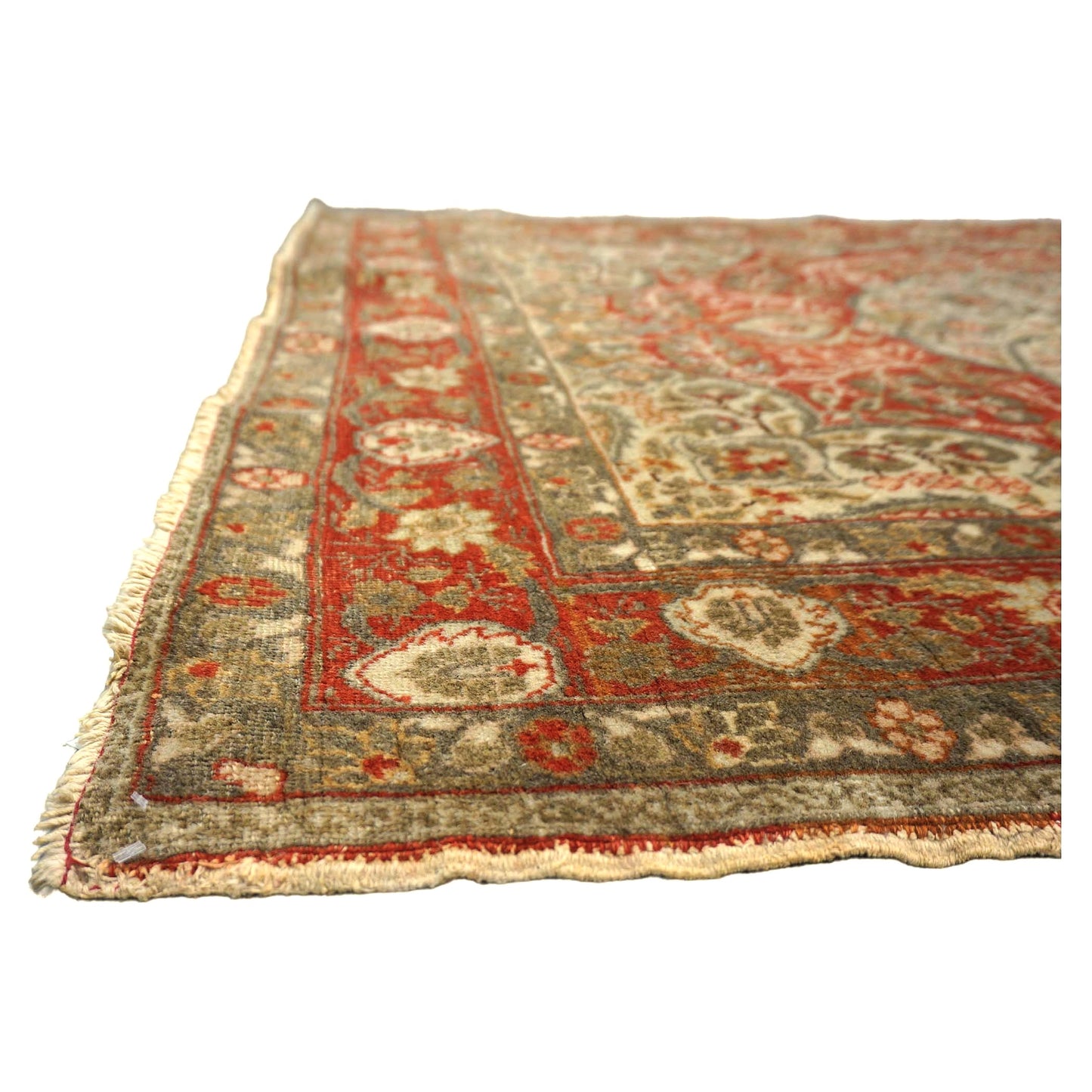 Antique Persian Tabriz Wool 4x5 Ivory & Rust Handmade Area Rug #1144712