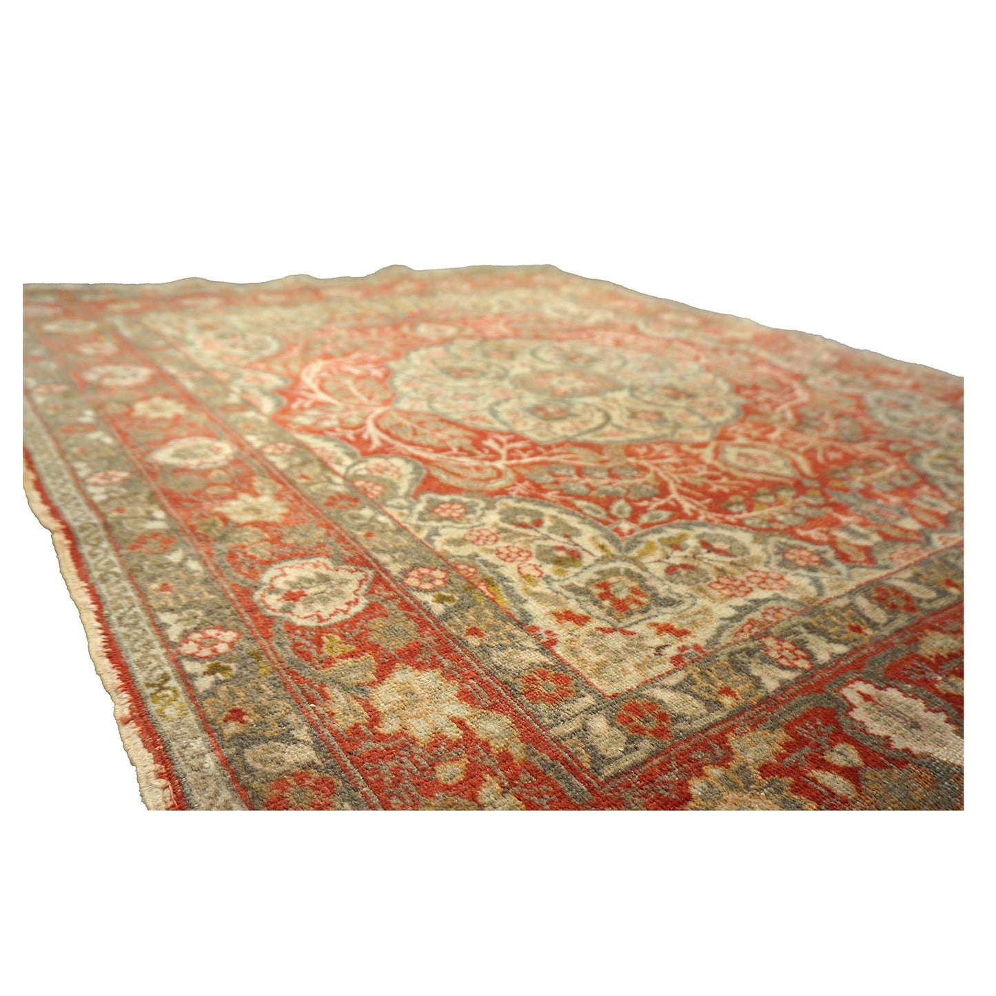 Antique Persian Tabriz Wool 4x5 Ivory & Rust Handmade Area Rug #1144712