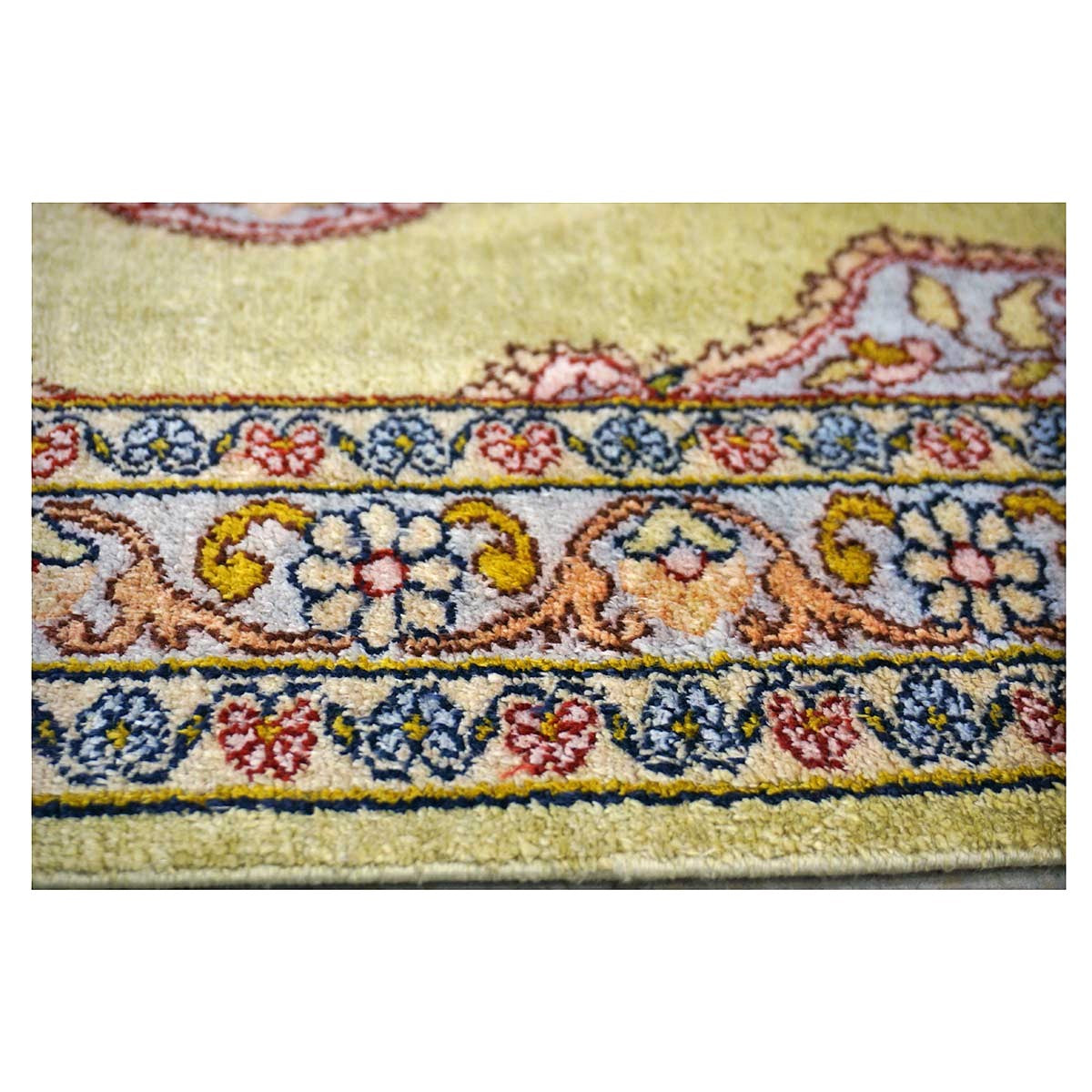 Vintage Kashmir Qum Silk 2x3 Light Green, Red & Blue Handmade Throw Rug #1144717