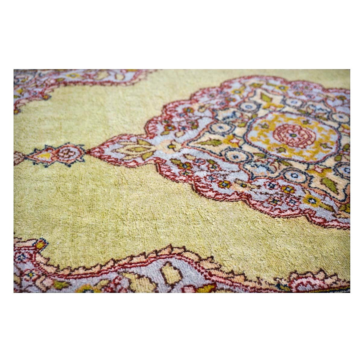 Vintage Kashmir Qum Silk 2x3 Light Green, Red & Blue Handmade Throw Rug #1144717