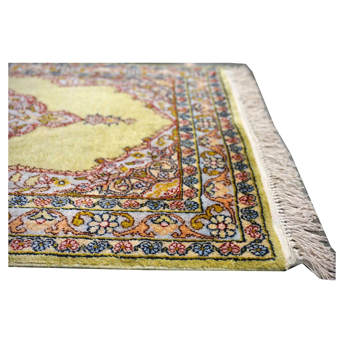 Vintage Kashmir Qum Silk 2x3 Light Green, Red & Blue Handmade Throw Rug #1144717