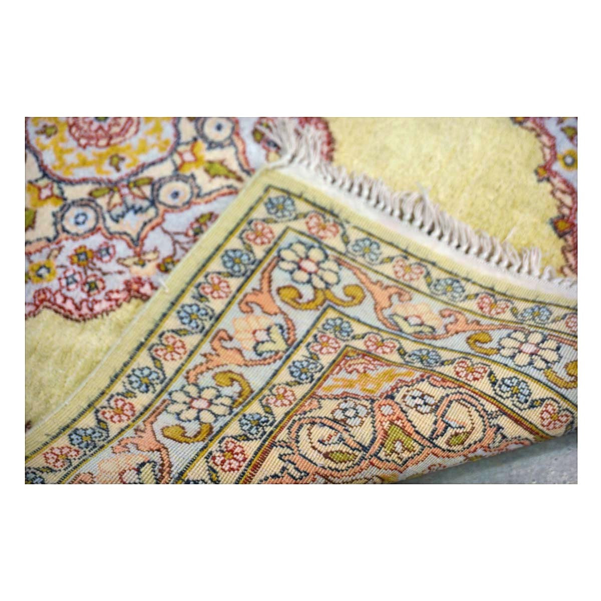 Vintage Kashmir Qum Silk 2x3 Light Green, Red & Blue Handmade Throw Rug #1144717