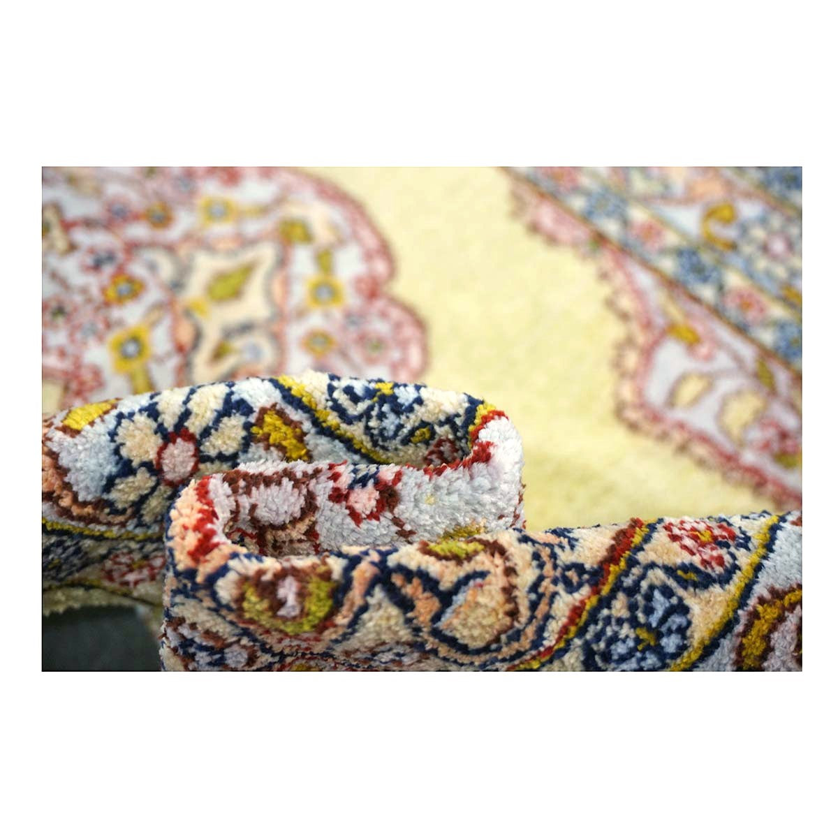 Vintage Kashmir Qum Silk 2x3 Light Green, Red & Blue Handmade Throw Rug #1144717