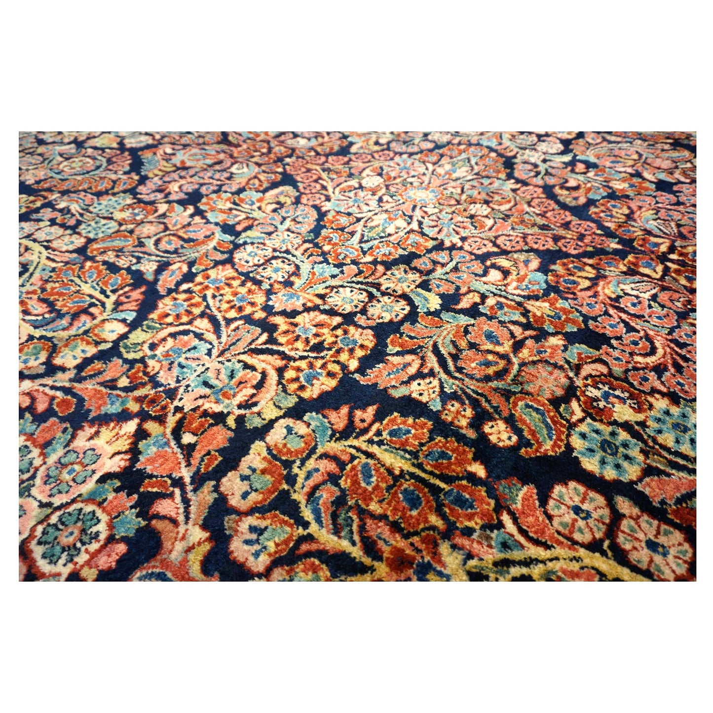Persian Sarouk Wool 9x12 Navy, Ivory & Pink Handmade Area Rug # 1144720