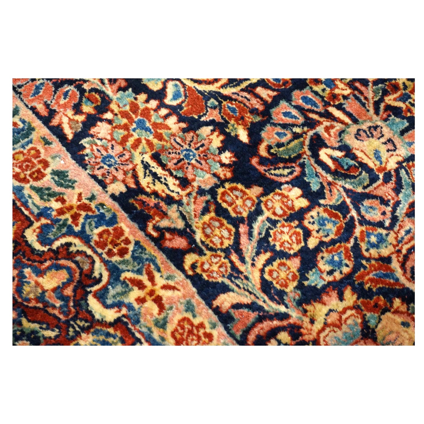 Persian Sarouk Wool 9x12 Navy, Ivory & Pink Handmade Area Rug # 1144720