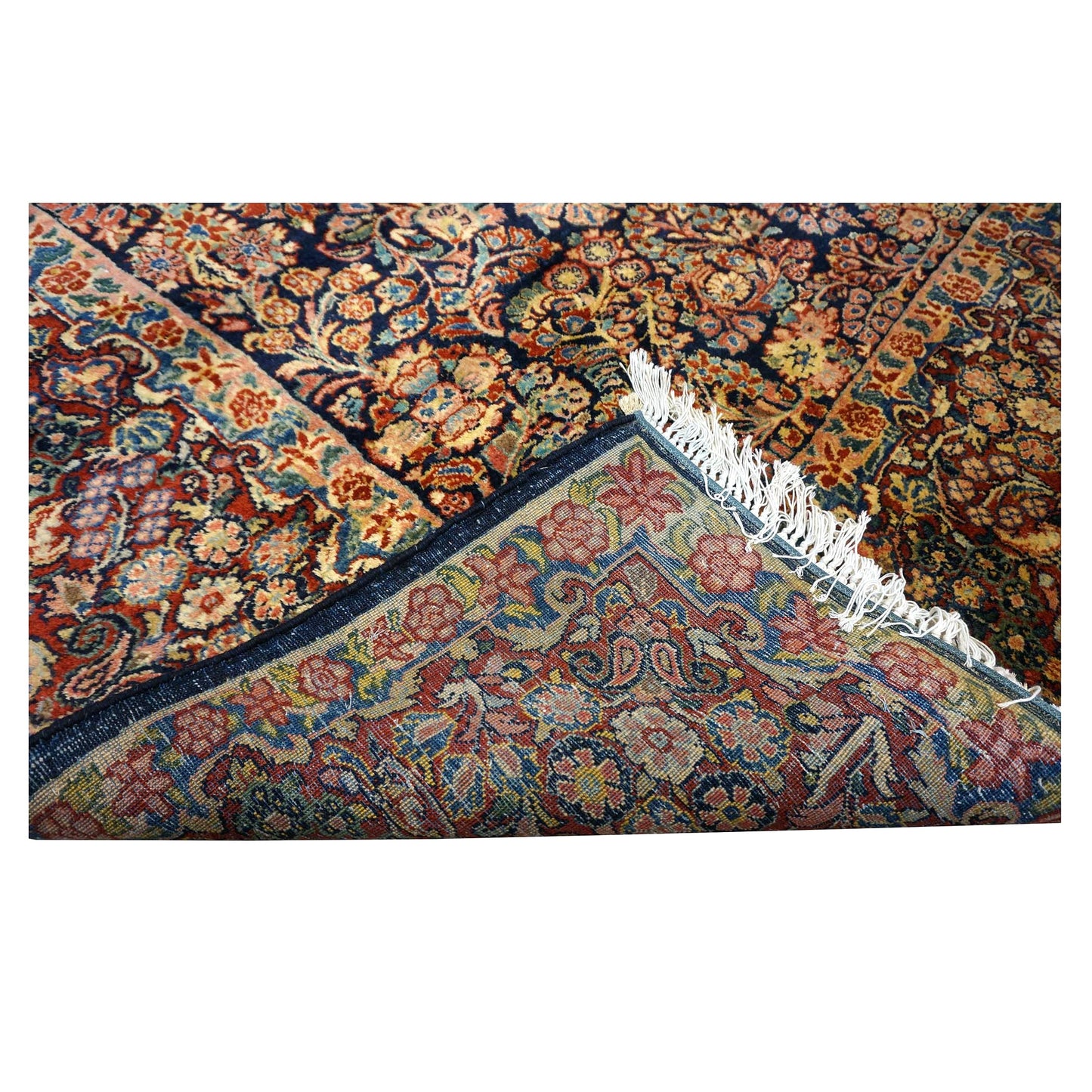 Persian Sarouk Wool 9x12 Navy, Ivory & Pink Handmade Area Rug # 1144720