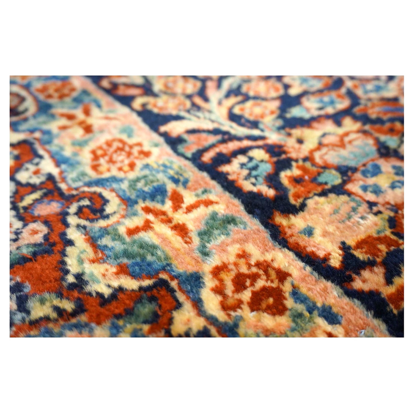Persian Sarouk Wool 9x12 Navy, Ivory & Pink Handmade Area Rug # 1144720