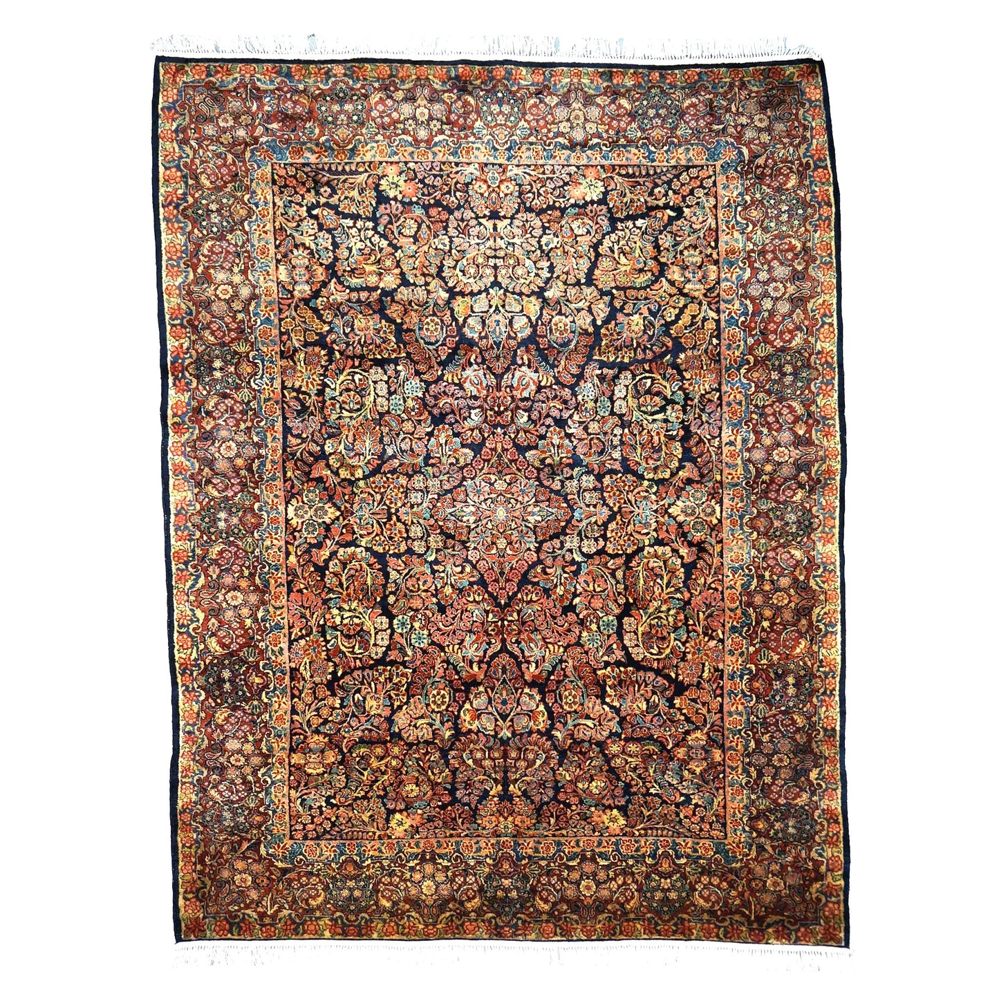 Persian Sarouk Wool 9x12 Navy, Ivory & Pink Handmade Area Rug # 1144720