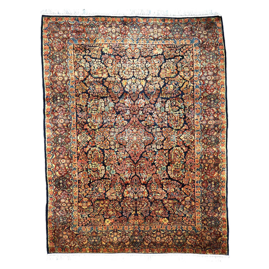 Persian Sarouk Wool 9x12 Navy, Ivory & Pink Handmade Area Rug # 1144720