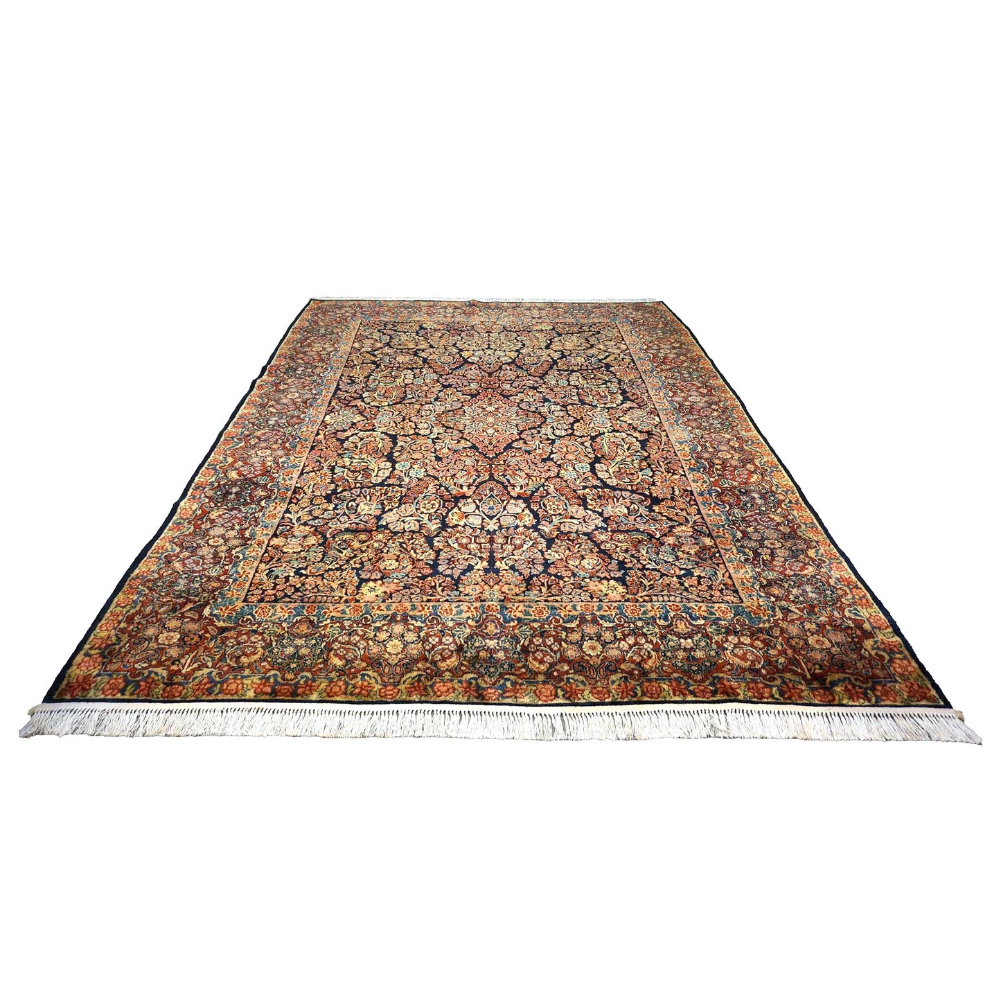 Persian Sarouk Wool 9x12 Navy, Ivory & Pink Handmade Area Rug # 1144720