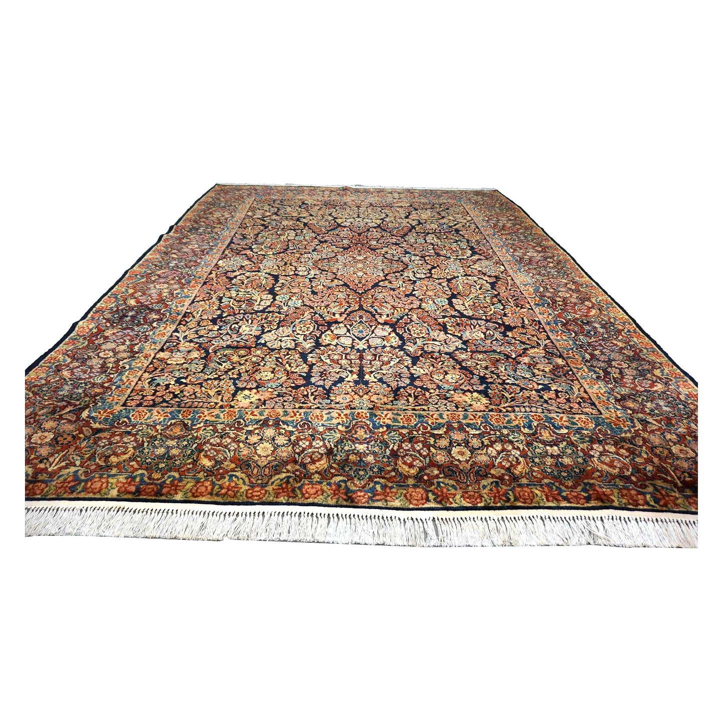 Persian Sarouk Wool 9x12 Navy, Ivory & Pink Handmade Area Rug # 1144720