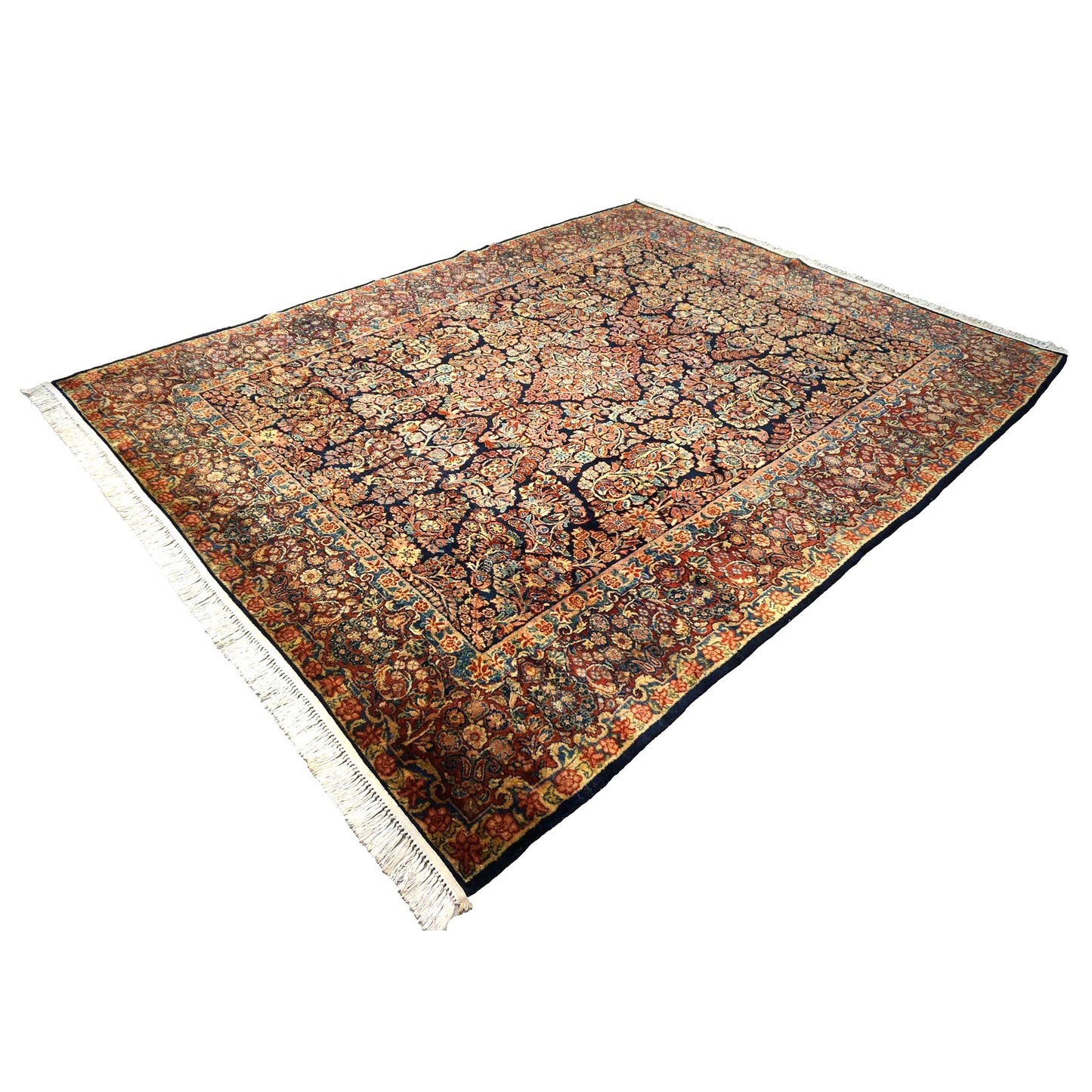 Persian Sarouk Wool 9x12 Navy, Ivory & Pink Handmade Area Rug # 1144720
